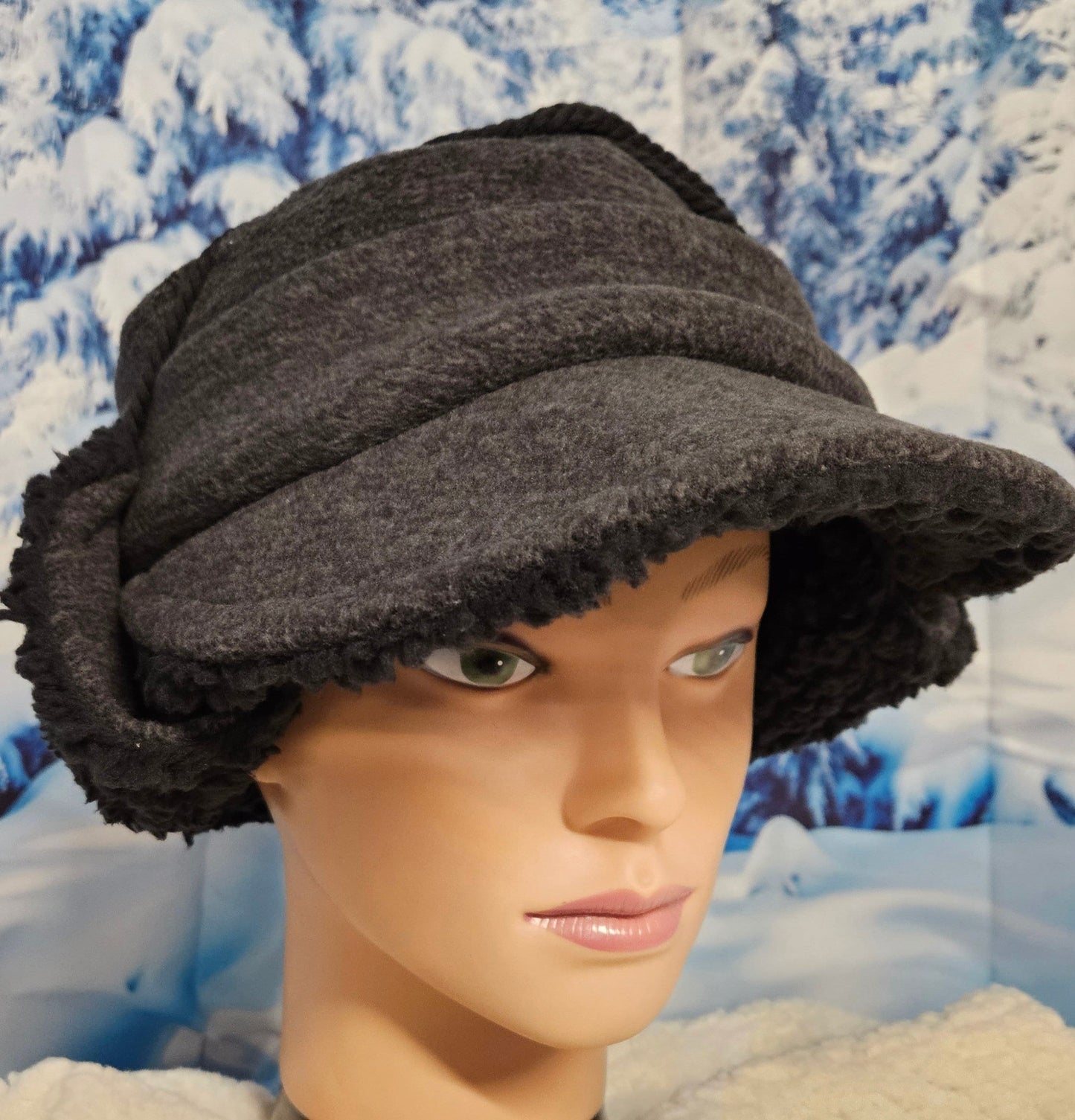 Gray Anti Pill Fleece Aviator Hat with Visor; Winter Hat; Trappers Hat; Pilot Hat; Sherpa Lined Hat; Ear Flap Hat; Visor Winter Hat