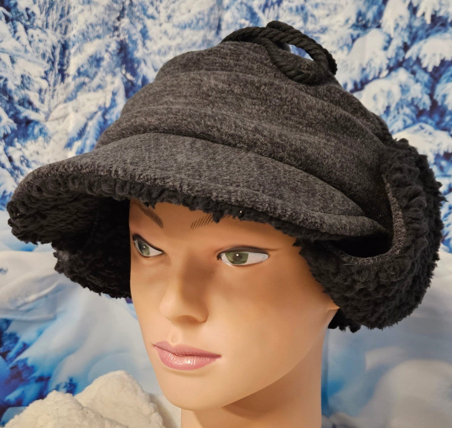 Gray Anti Pill Fleece Aviator Hat with Visor; Winter Hat; Trappers Hat; Pilot Hat; Sherpa Lined Hat; Ear Flap Hat; Visor Winter Hat