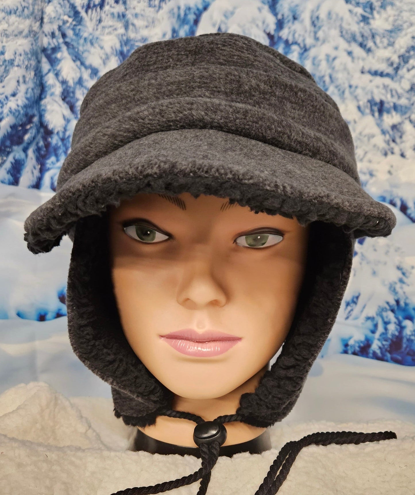 Gray Anti Pill Fleece Aviator Hat with Visor; Winter Hat; Trappers Hat; Pilot Hat; Sherpa Lined Hat; Ear Flap Hat; Visor Winter Hat