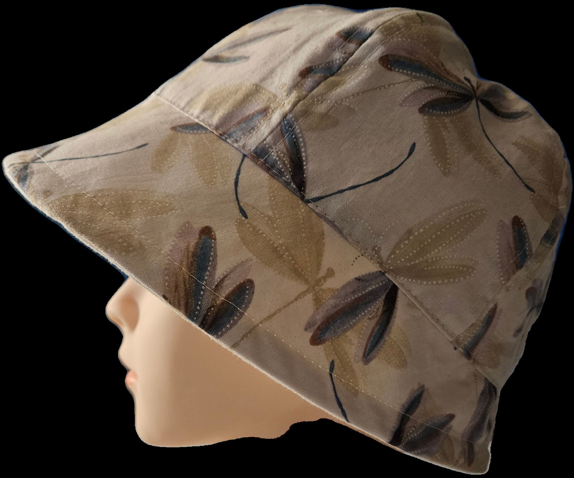 Linen Fashion Cloche with Cream Linen and Cream Dragonfly Print Lining Summer Hat