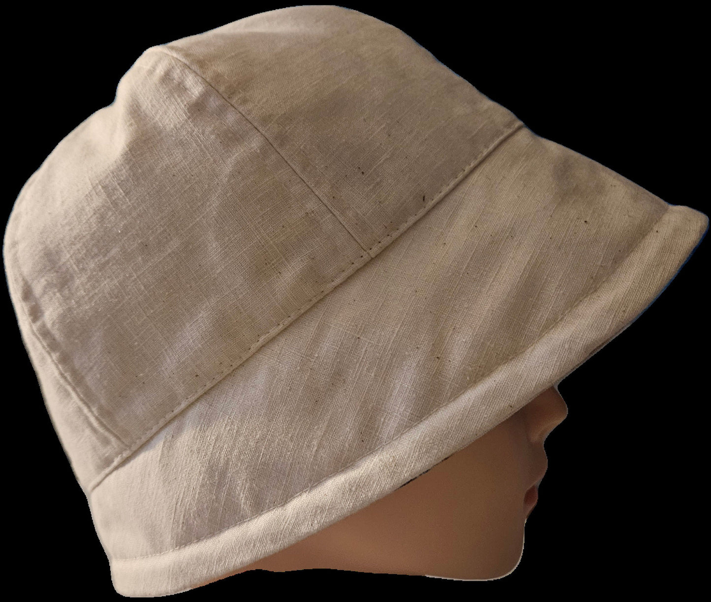 Linen Fashion Cloche with Cream Linen and Cream Dragonfly Print Lining Summer Hat