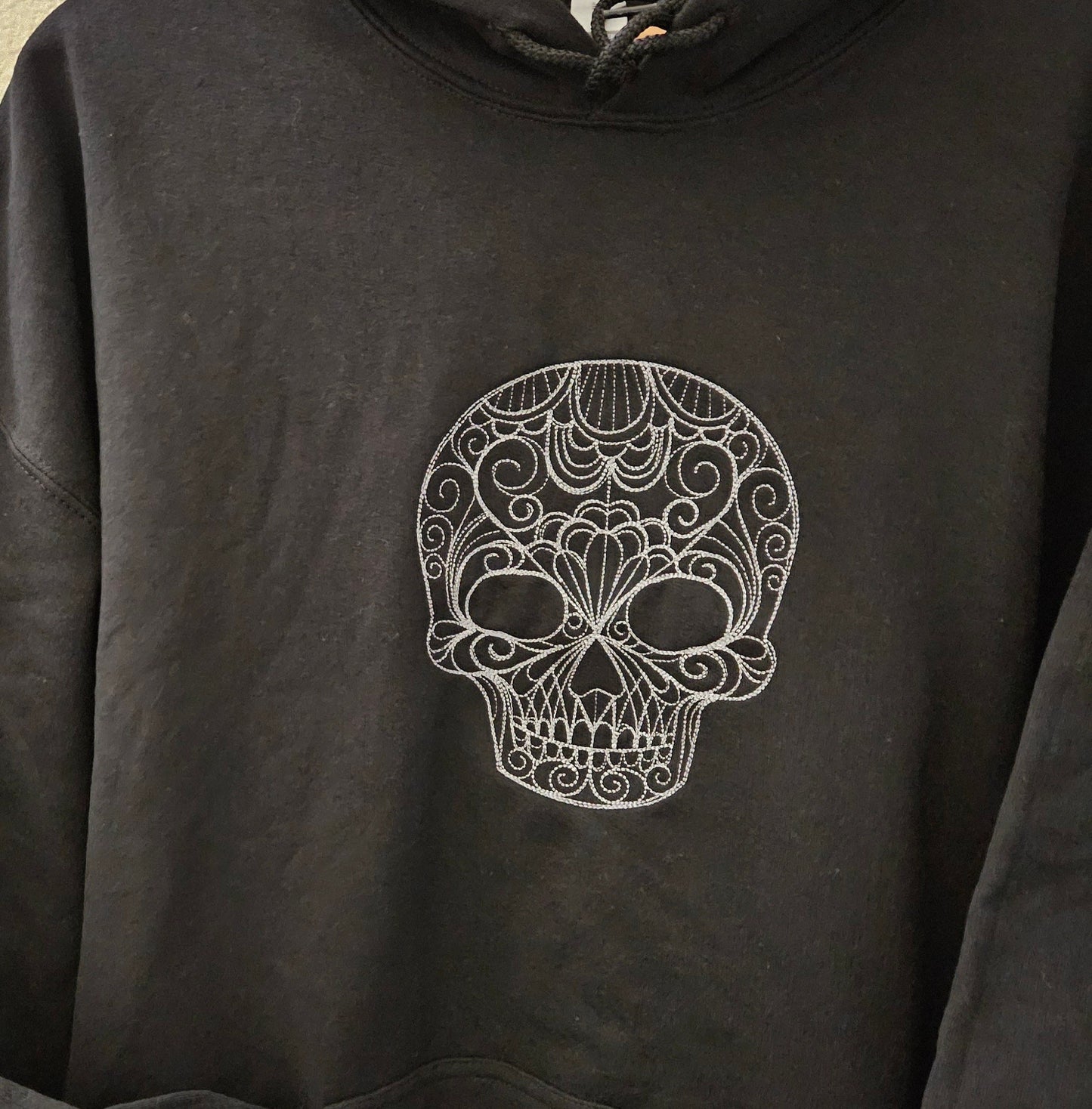 Fancy Swirl Skull Embroidered Hoodie, Halloween Hoodie, Skull Hoodie, Embroidered Swirl Skull Hoodie, Embroidered Hoodie