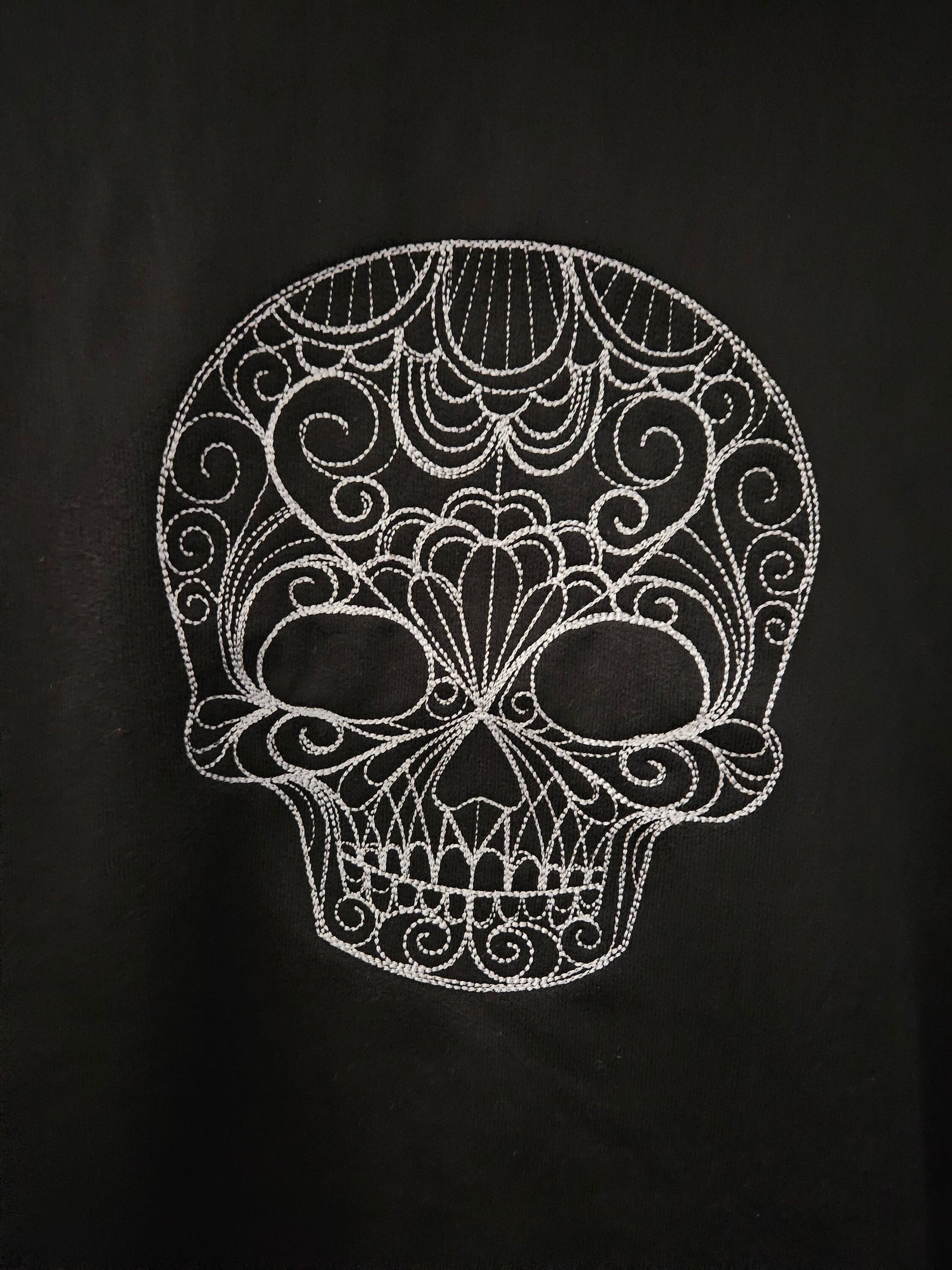 Fancy Swirl Skull Embroidered Hoodie, Halloween Hoodie, Skull Hoodie, Embroidered Swirl Skull Hoodie, Embroidered Hoodie