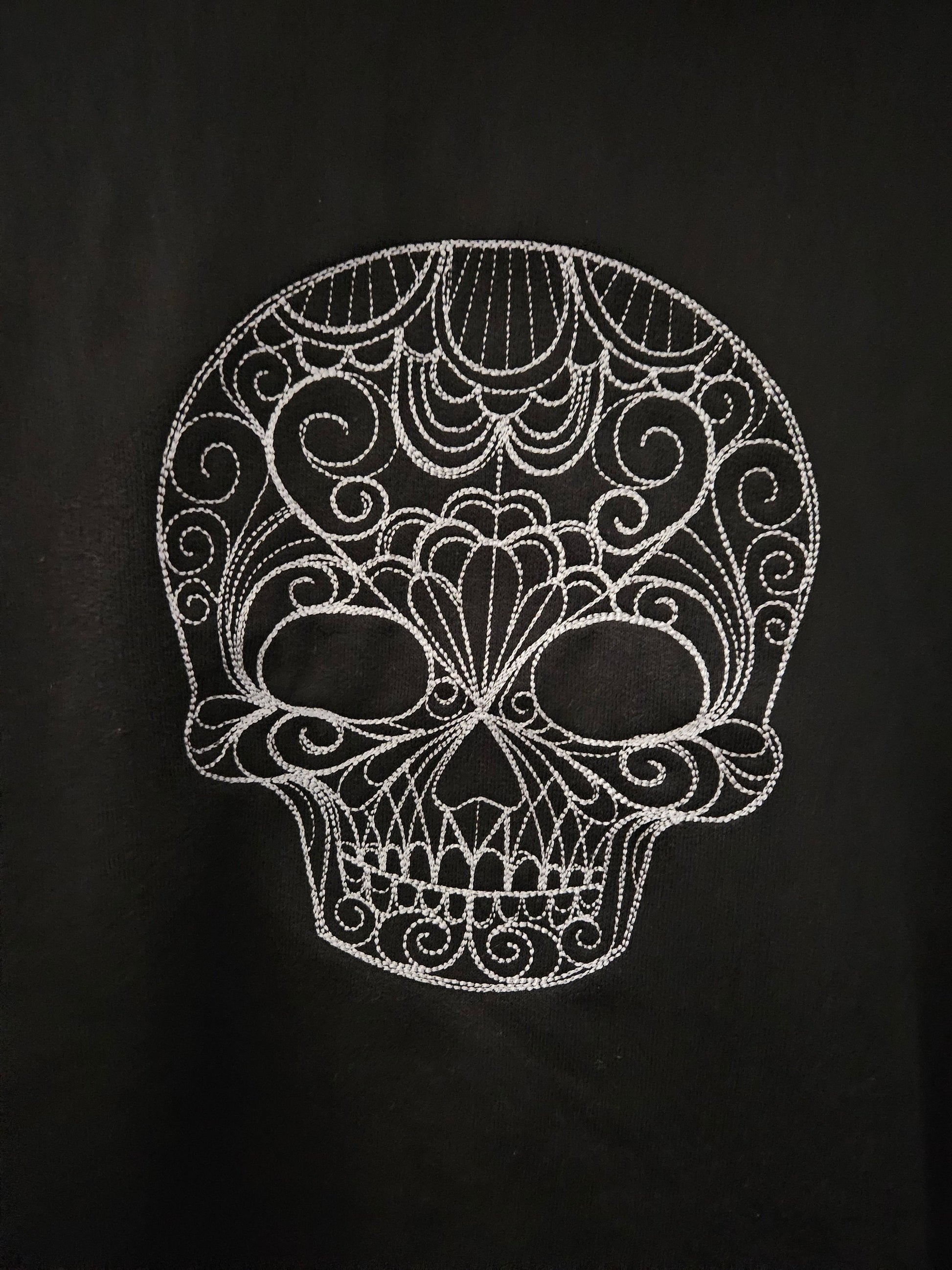 Swirl Skull Embroidered Sweatshirt, Halloween Sweatshirt, Skull Crewneck Sweatshirt, Embroidered Spooky Skull Sweatshirt