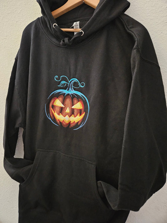 Pumpkin Embroidered Hoodie, Halloween Hoodie, Jack o Lantern Hoodie, Embroidered Jack O Lantern Hoodie, Embroidered Hoodie