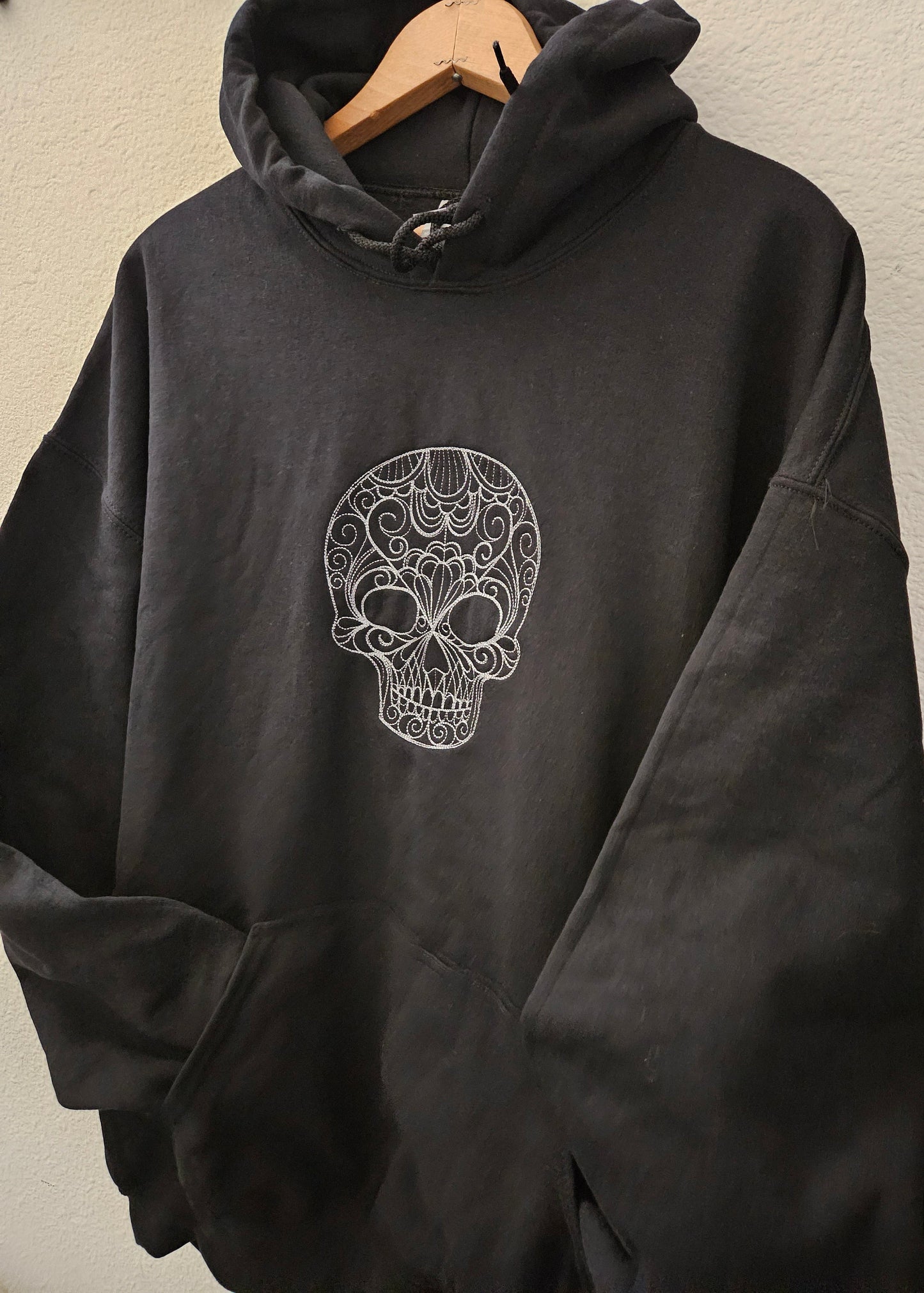 Fancy Swirl Skull Embroidered Hoodie, Halloween Hoodie, Skull Hoodie, Embroidered Swirl Skull Hoodie, Embroidered Hoodie
