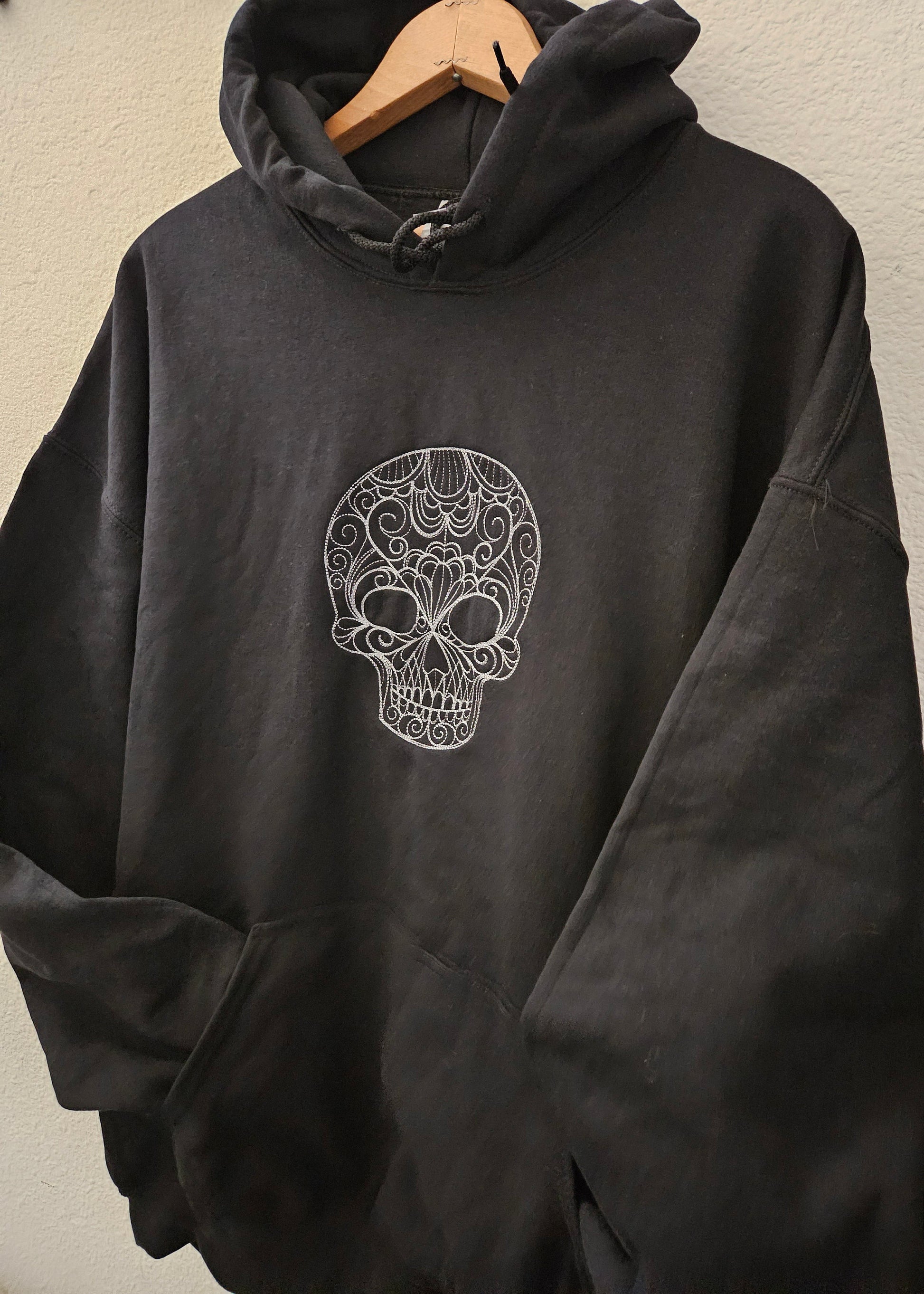 Fancy Swirl Skull Embroidered Hoodie, Halloween Hoodie, Skull Hoodie, Embroidered Swirl Skull Hoodie, Embroidered Hoodie