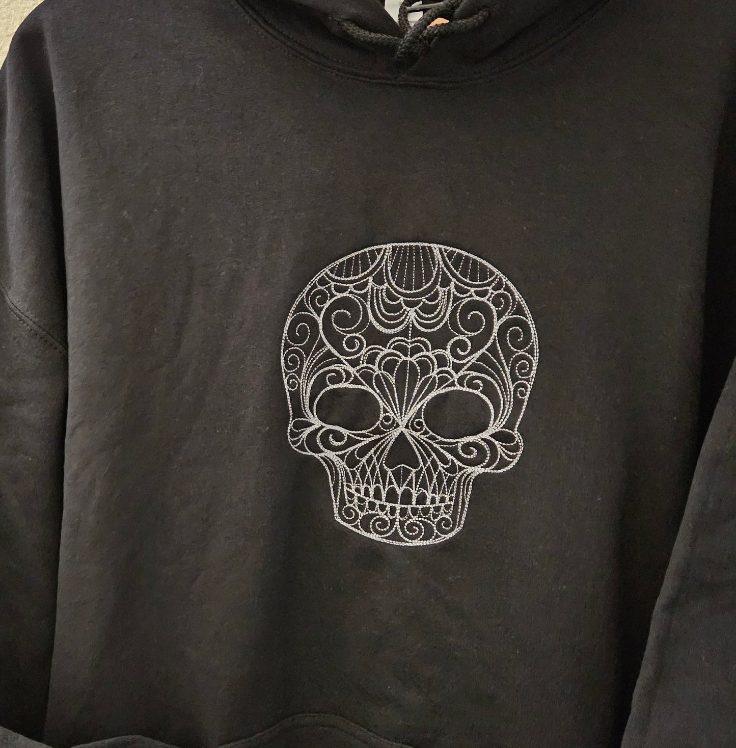 Swirl Skull Embroidered Sweatshirt, Halloween Sweatshirt, Skull Crewneck Sweatshirt, Embroidered Spooky Skull Sweatshirt