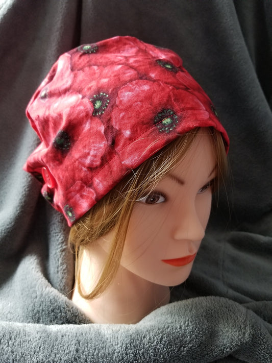 Pixie Style Scrub Cap Red Poppies, Euro Style Scrub Cap