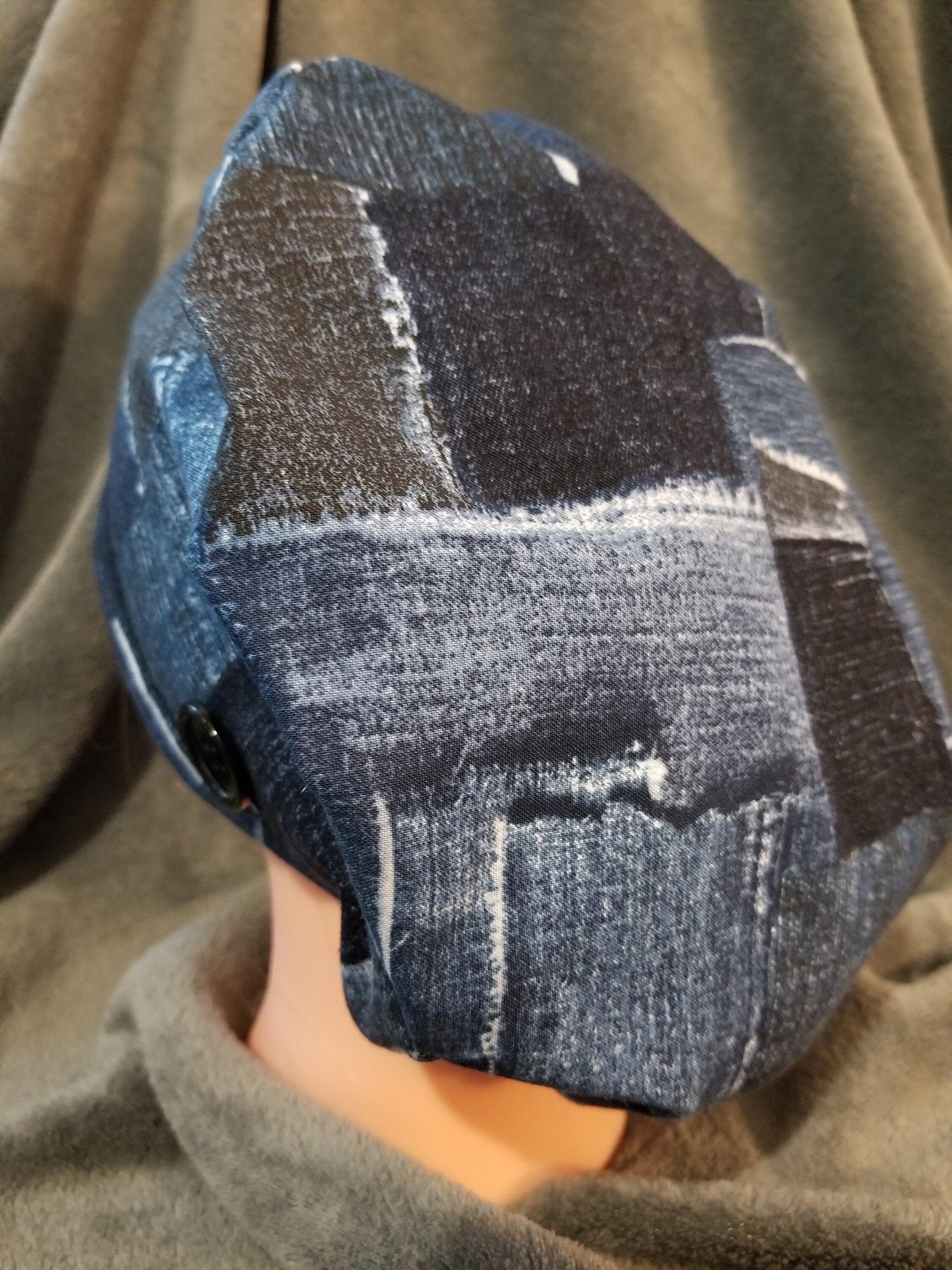 Pixie Style Scrub Cap Blue Denim Print, Euro style scrub cap