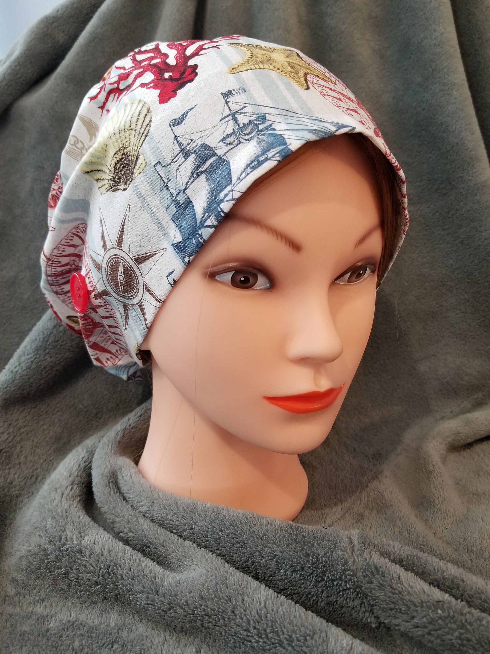 Pixie Style Scrub Cap Nautical Scrub Cap with Nautical Theme, Euro Style Scrub Cap