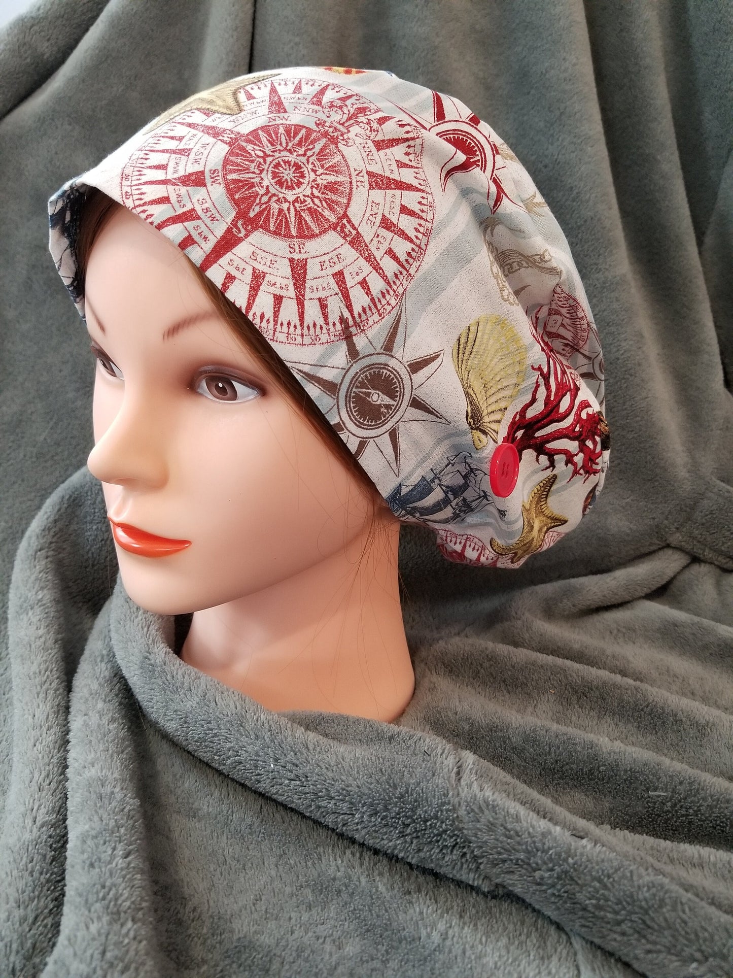 Pixie Style Scrub Cap Nautical Scrub Cap with Nautical Theme, Euro Style Scrub Cap