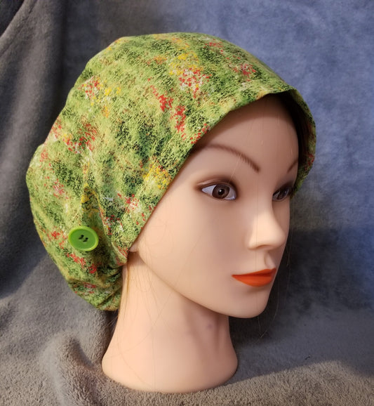 Pixie Style Scrub Cap Green Grass with Colored Dot s,Euro Style Scrub Cap