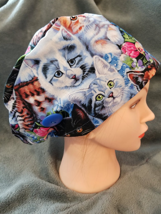 Kittens Print Scrub Cap, Euro Style Scrub Cap