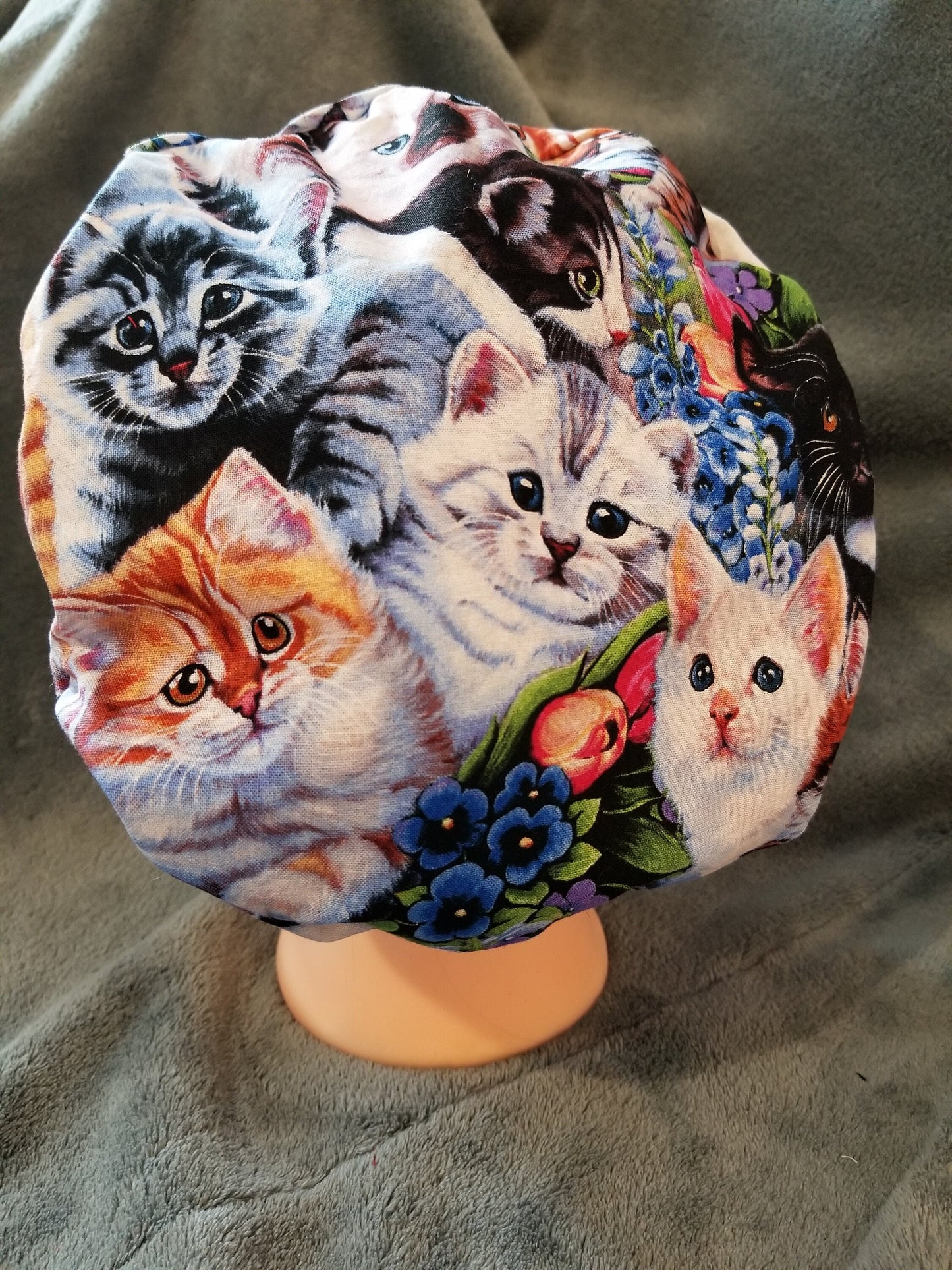 Kittens Print Scrub Cap, Euro Style Scrub Cap