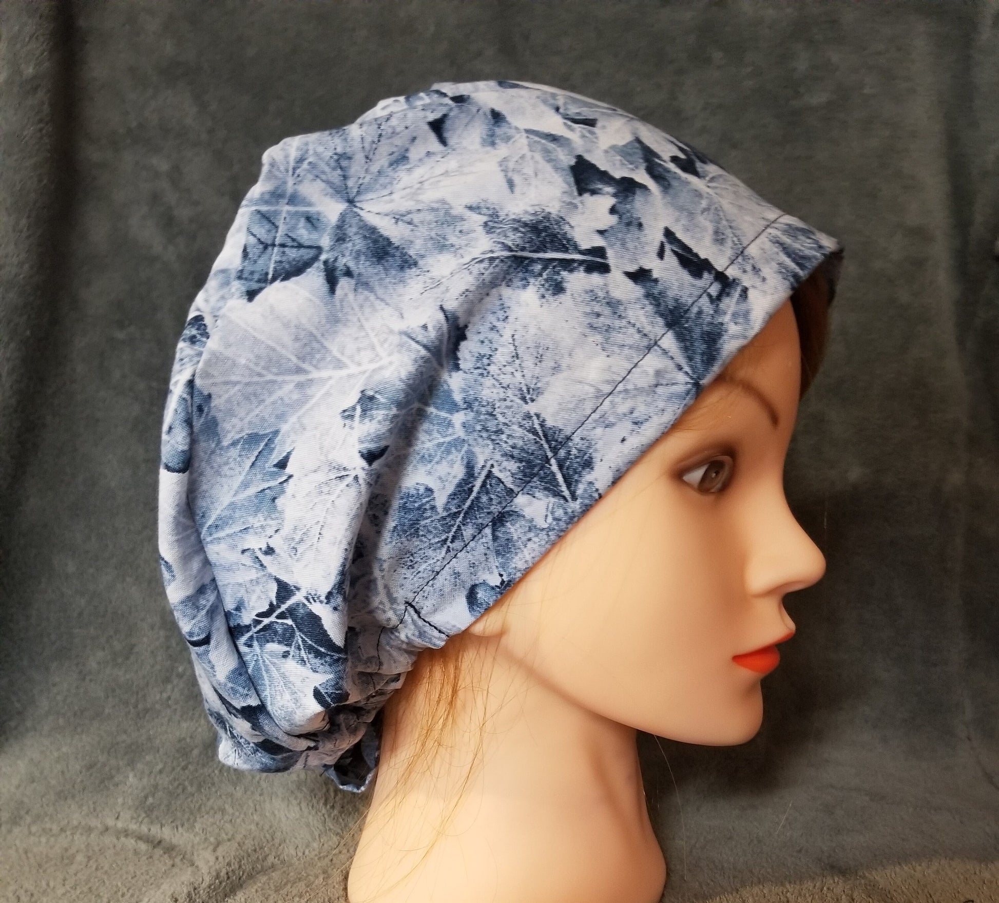 Frosted Leaves Print Winter Leaves Pixie Style Scrub Cap, Euro style scrub cap