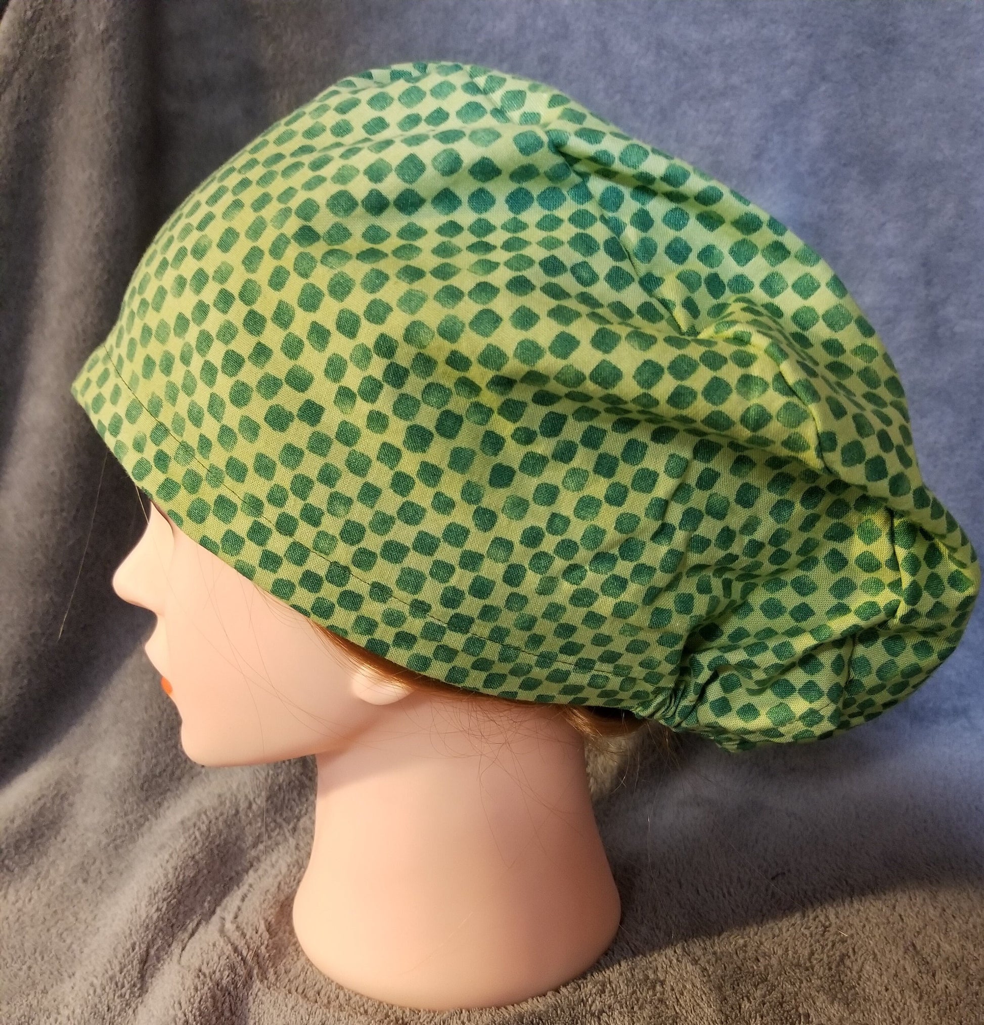 Green Small Checks Pixie Style Scrub Cap, Euro style scrub cap