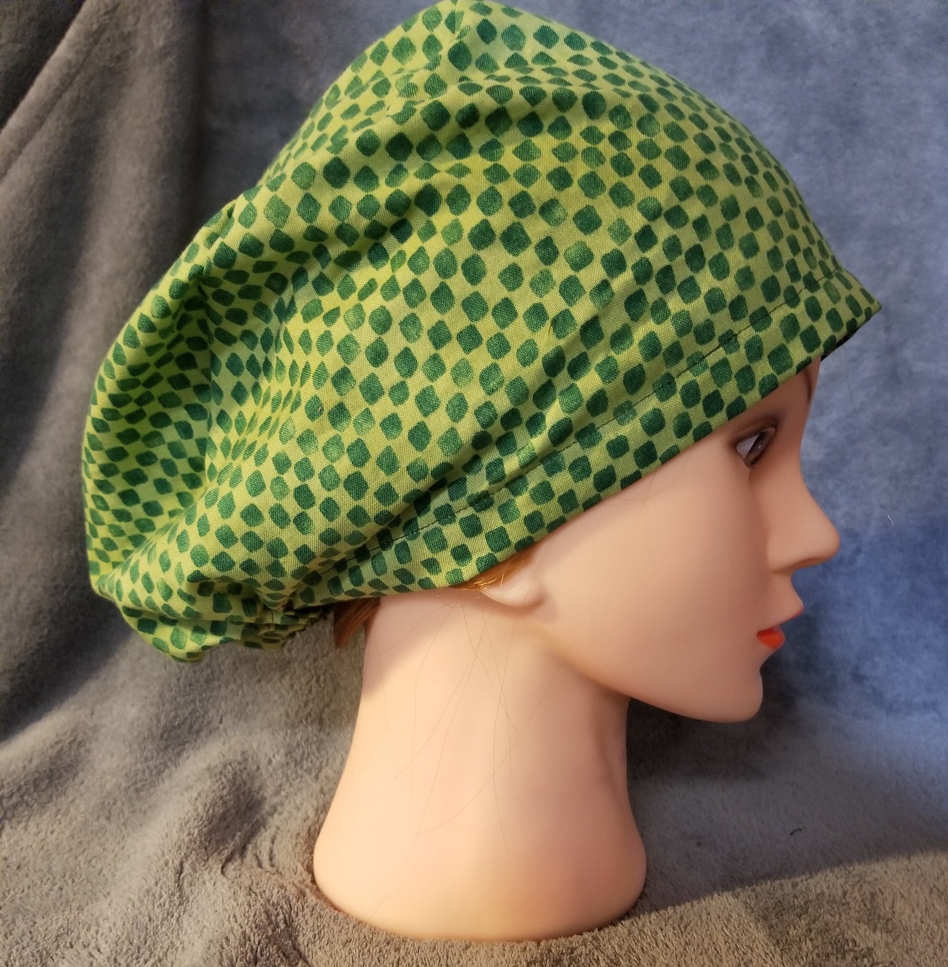 Green Small Checks Pixie Style Scrub Cap, Euro style scrub cap