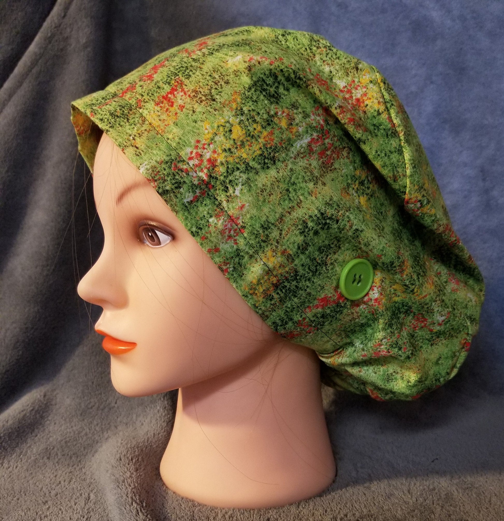 Pixie Style Scrub Cap Green Grass with Colored Dot s,Euro Style Scrub Cap