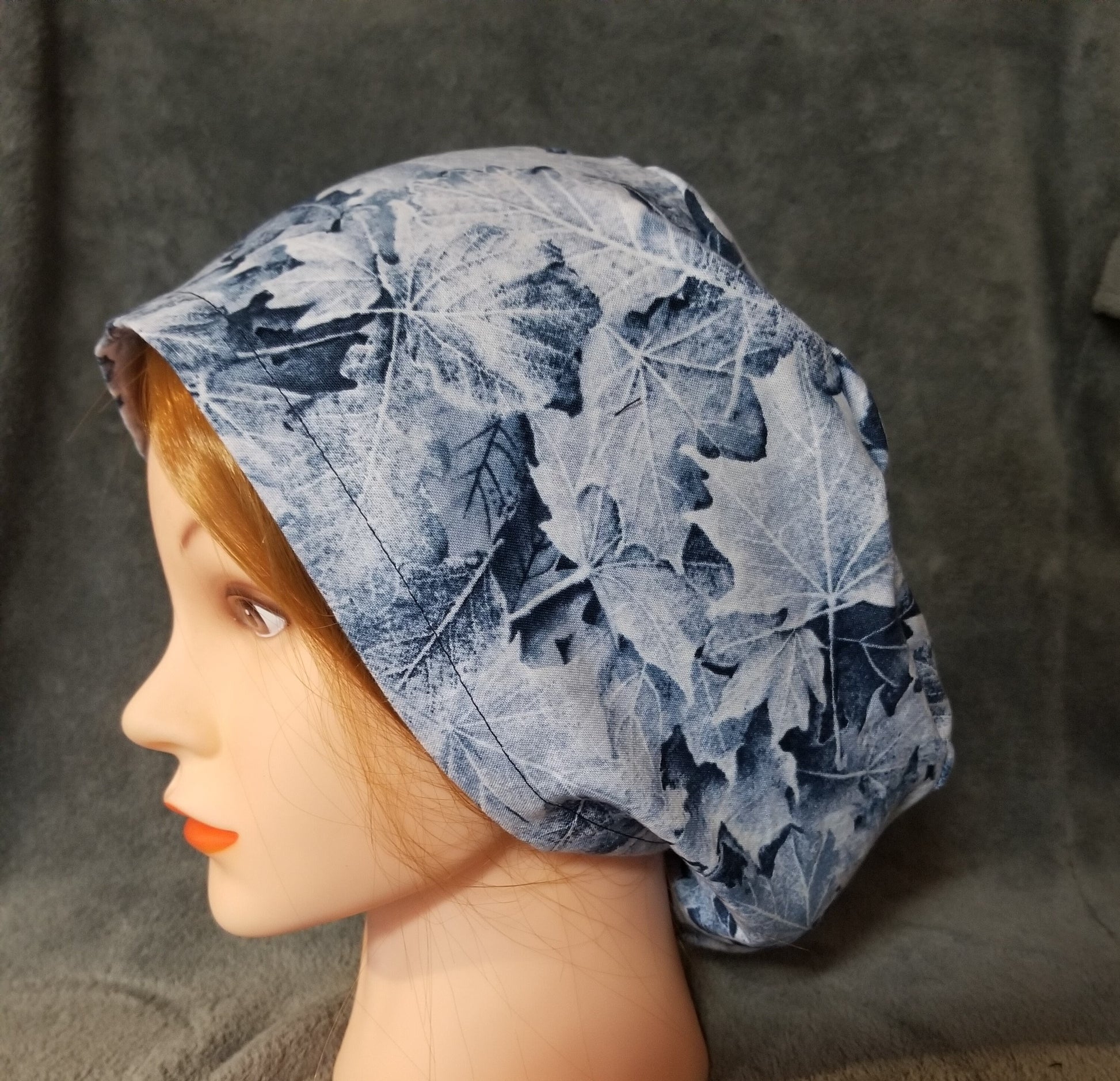 Frosted Leaves Print Winter Leaves Pixie Style Scrub Cap, Euro style scrub cap