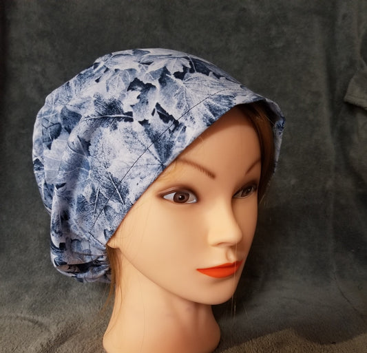 Frosted Leaves Print Winter Leaves Pixie Style Scrub Cap, Euro style scrub cap