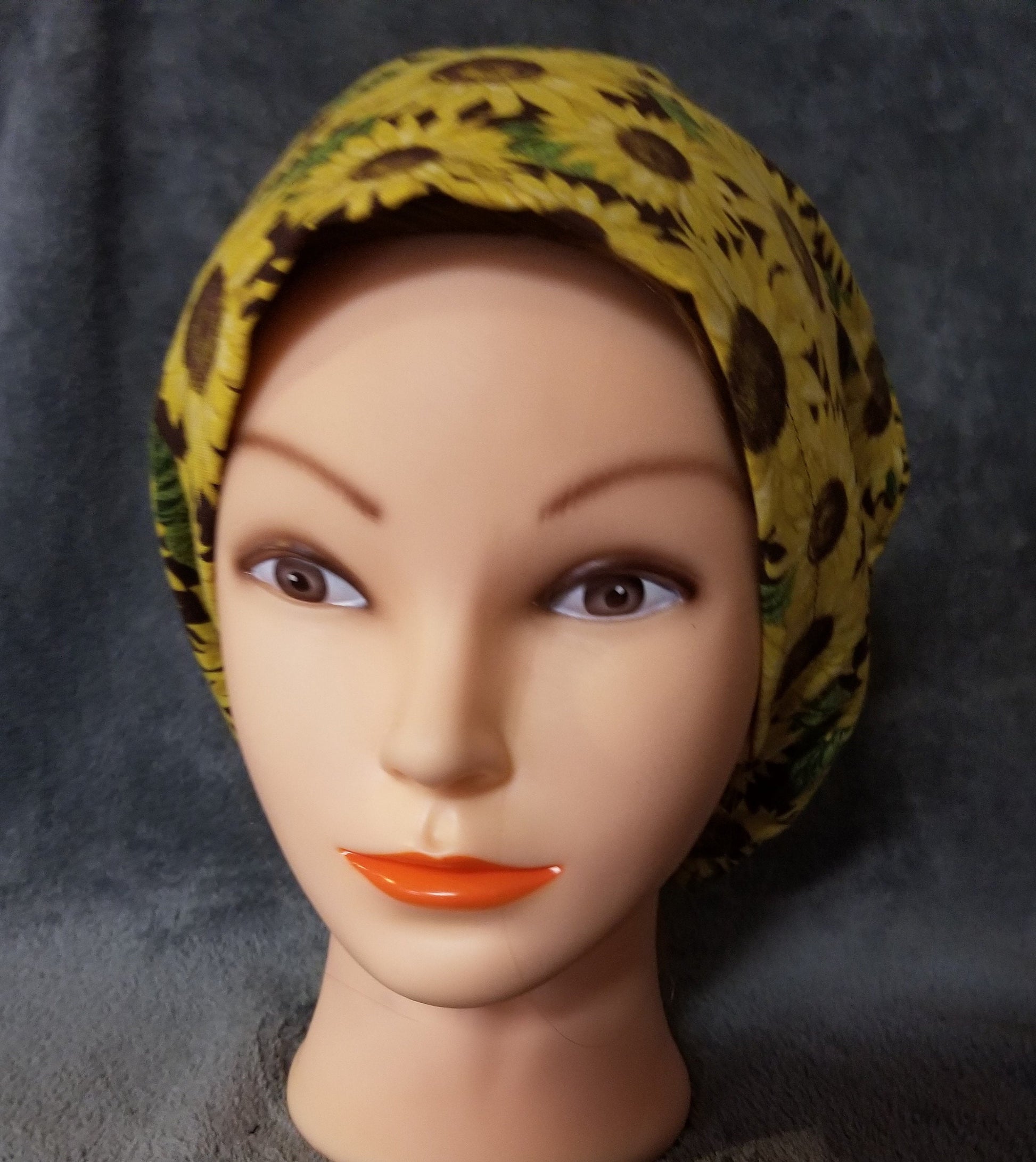 Sunflower Print Pixie Style Scrub Cap, Euro style scrub cap