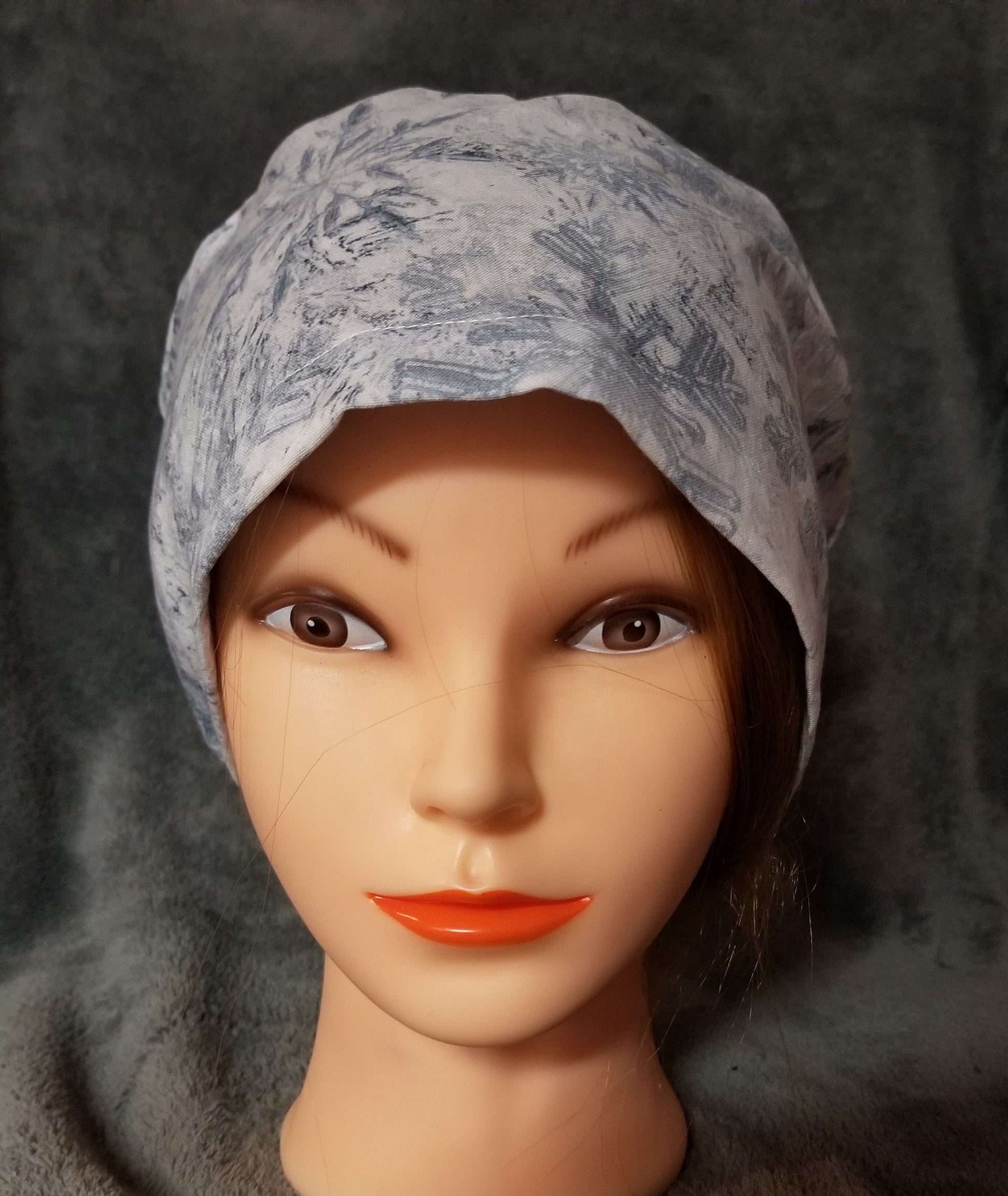 White and Blue Snowflake Print Pixie Style Scrub Cap, Euro style scrub cap