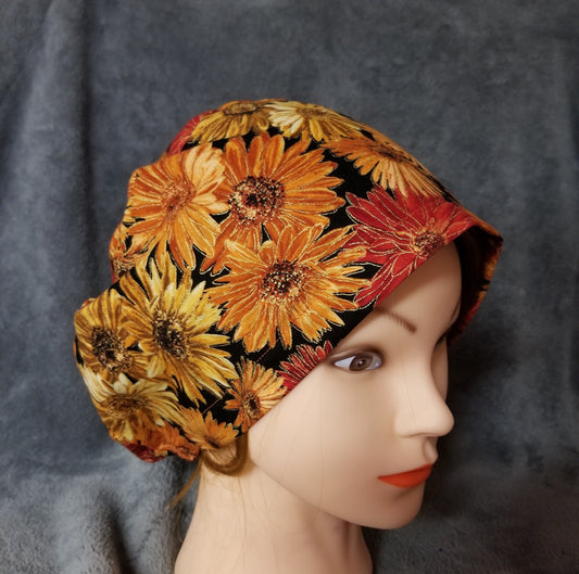 Fall Blooms Fall Flowers Pixie Style Scrub Cap, Euro style scrub cap