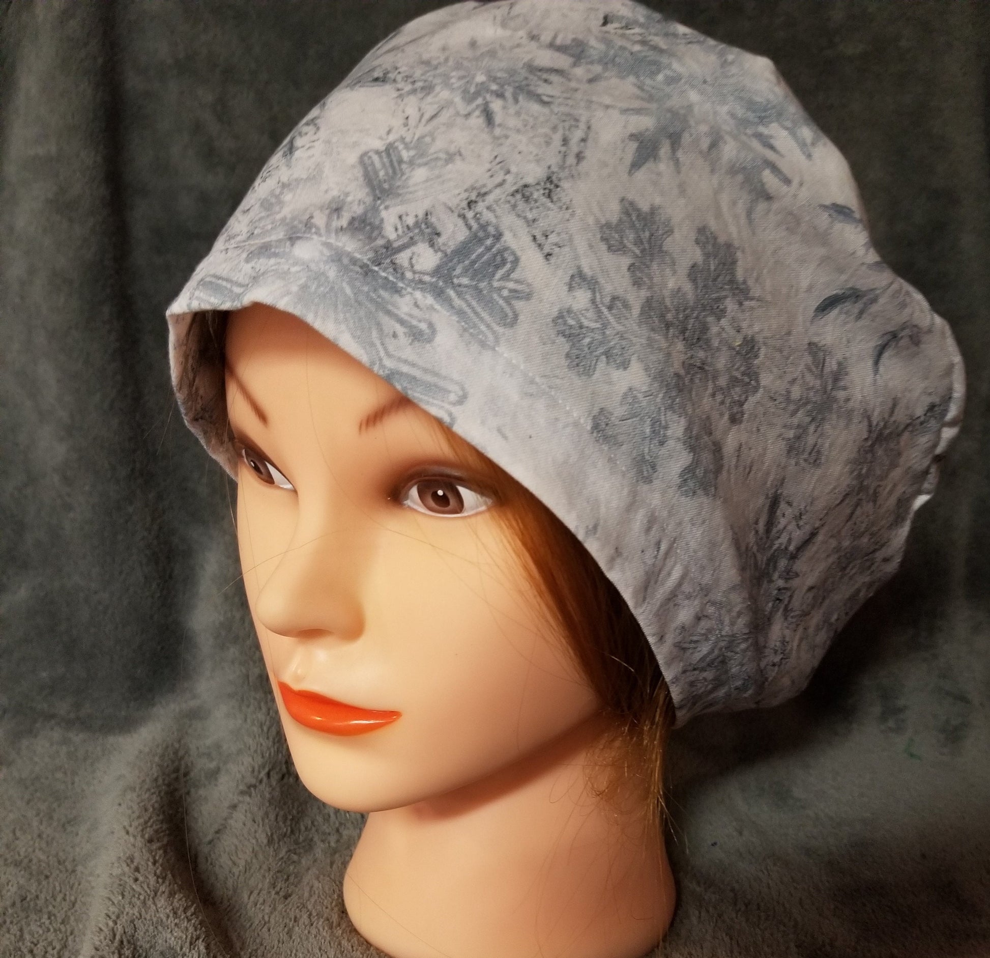 White and Blue Snowflake Print Pixie Style Scrub Cap, Euro style scrub cap