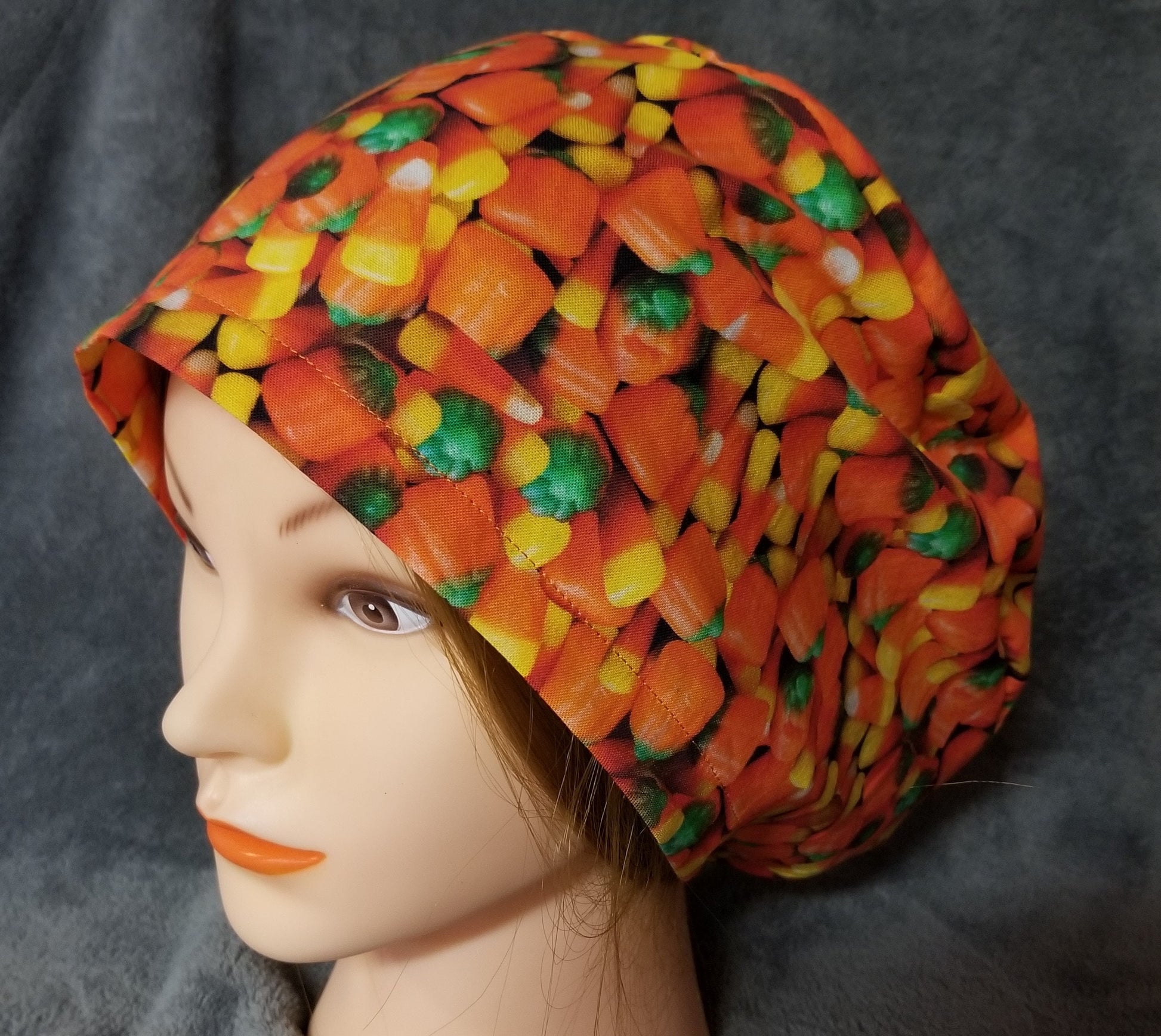 Halloween Candy Corn Pixie Style Scrub Cap, Euro style scrub cap