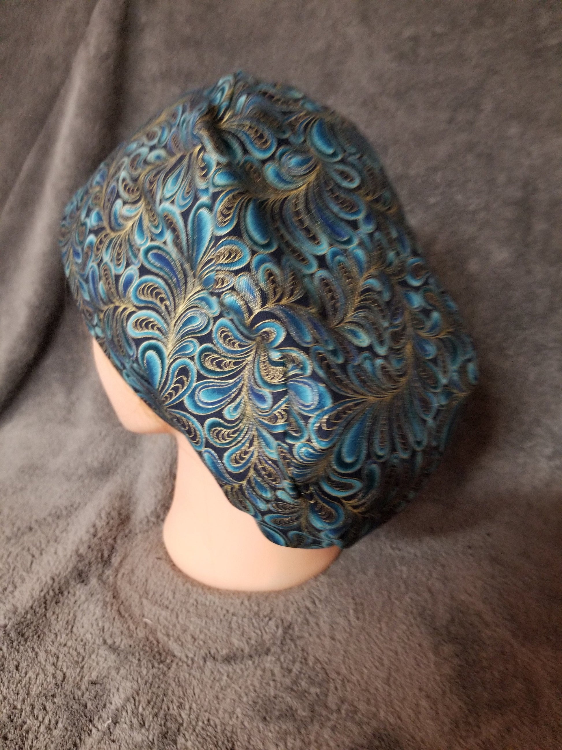 Blue Paisley Print Pixie Style Scrub Cap, Euro Style Scrub Cap