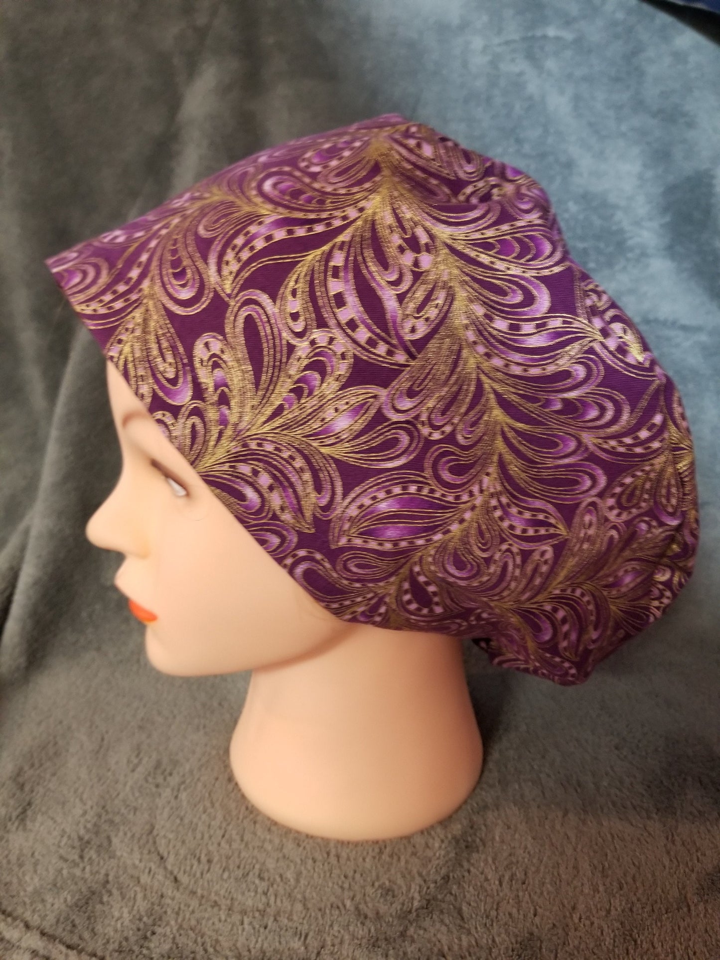 Purple Paisley Print Pixie Style Scrub Cap, Euro style scrub cap