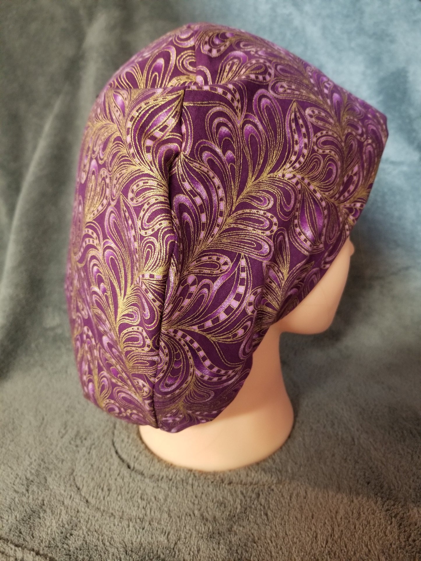 Purple Paisley Print Pixie Style Scrub Cap, Euro style scrub cap