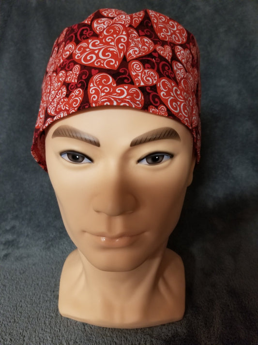 Red Valentine Heart Print LARGE Scrub Cap Same Top with Hook and Loop Fasteners Limited Collection