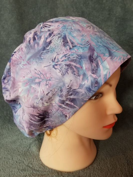 Colorful Feather Print Batik Pixie Style Scrub Cap, Euro style scrub cap