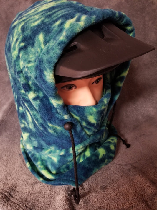 Teal Tie Dye Print Anti Pill Fleece Large Ski Helmet Cover