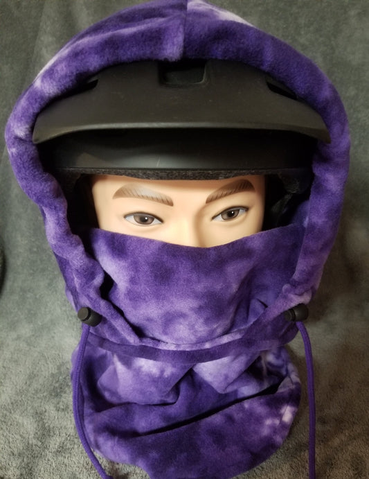 Purple and White Marble Print Anti Pill Fleece Large Ski Helmet Cover