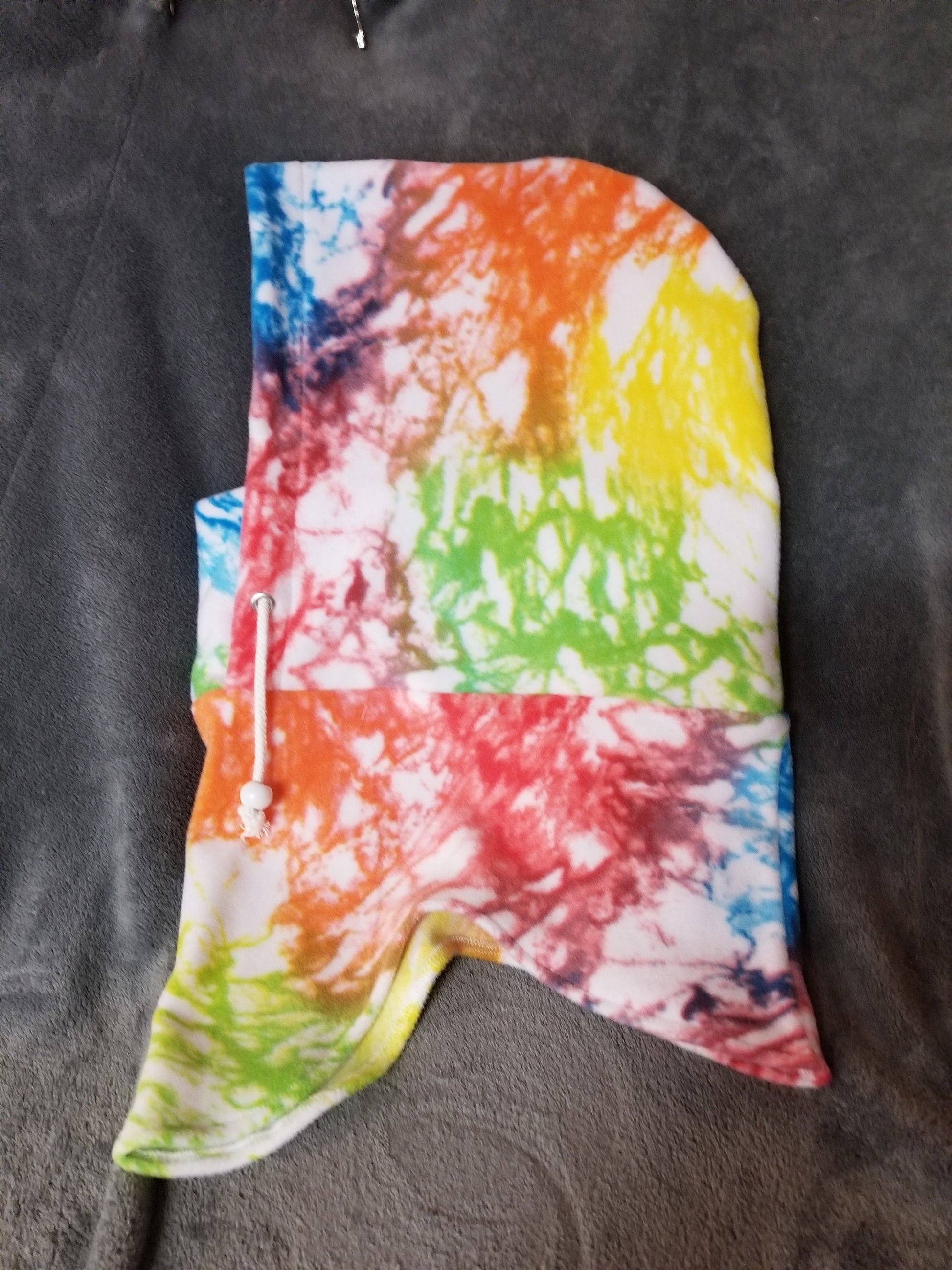 Rainbow with White Tie Dye Print Anti Pill Fleece Large Ski Helmet Cover