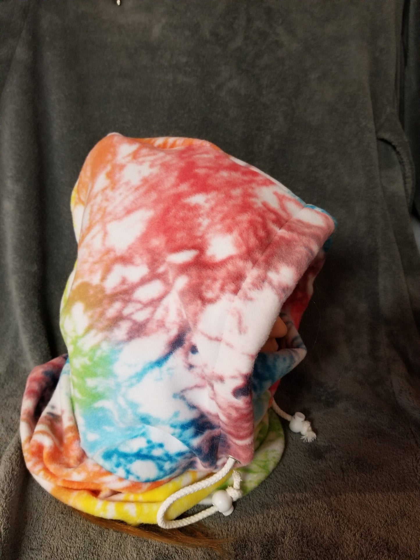 Rainbow with White Tie Dye Print Anti Pill Fleece Large Ski Helmet Cover