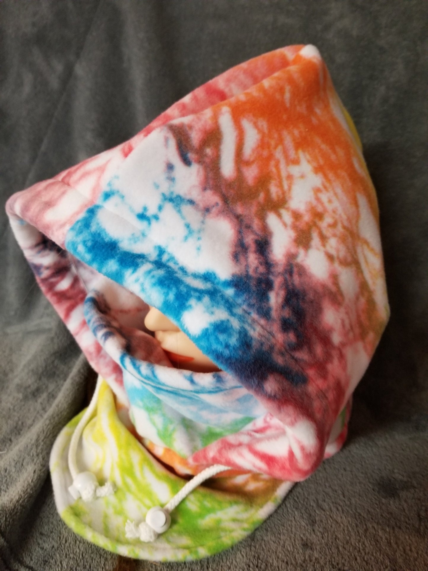 Rainbow with White Tie Dye Print Anti Pill Fleece Large Ski Helmet Cover