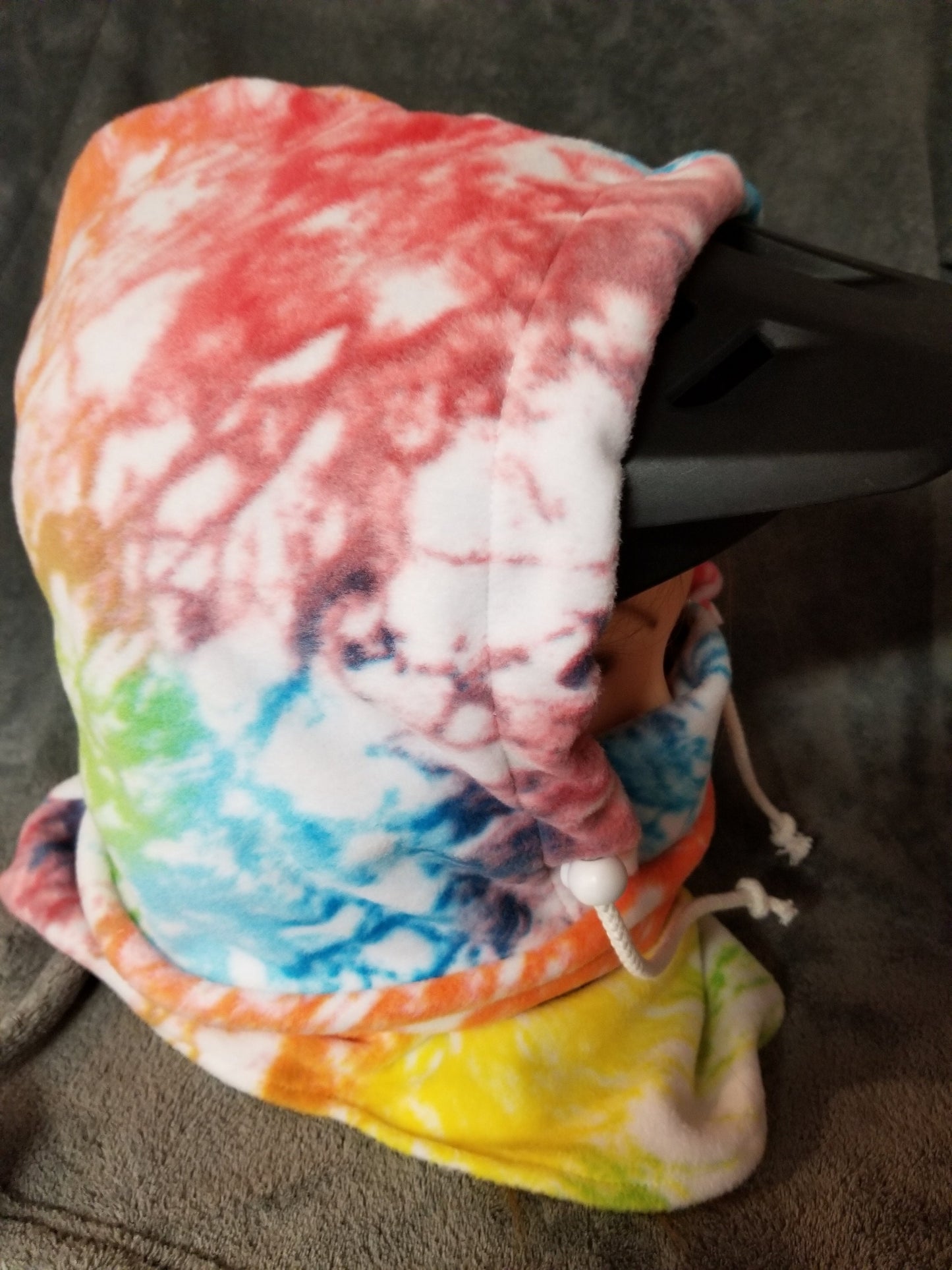 Rainbow with White Tie Dye Print Anti Pill Fleece Large Ski Helmet Cover