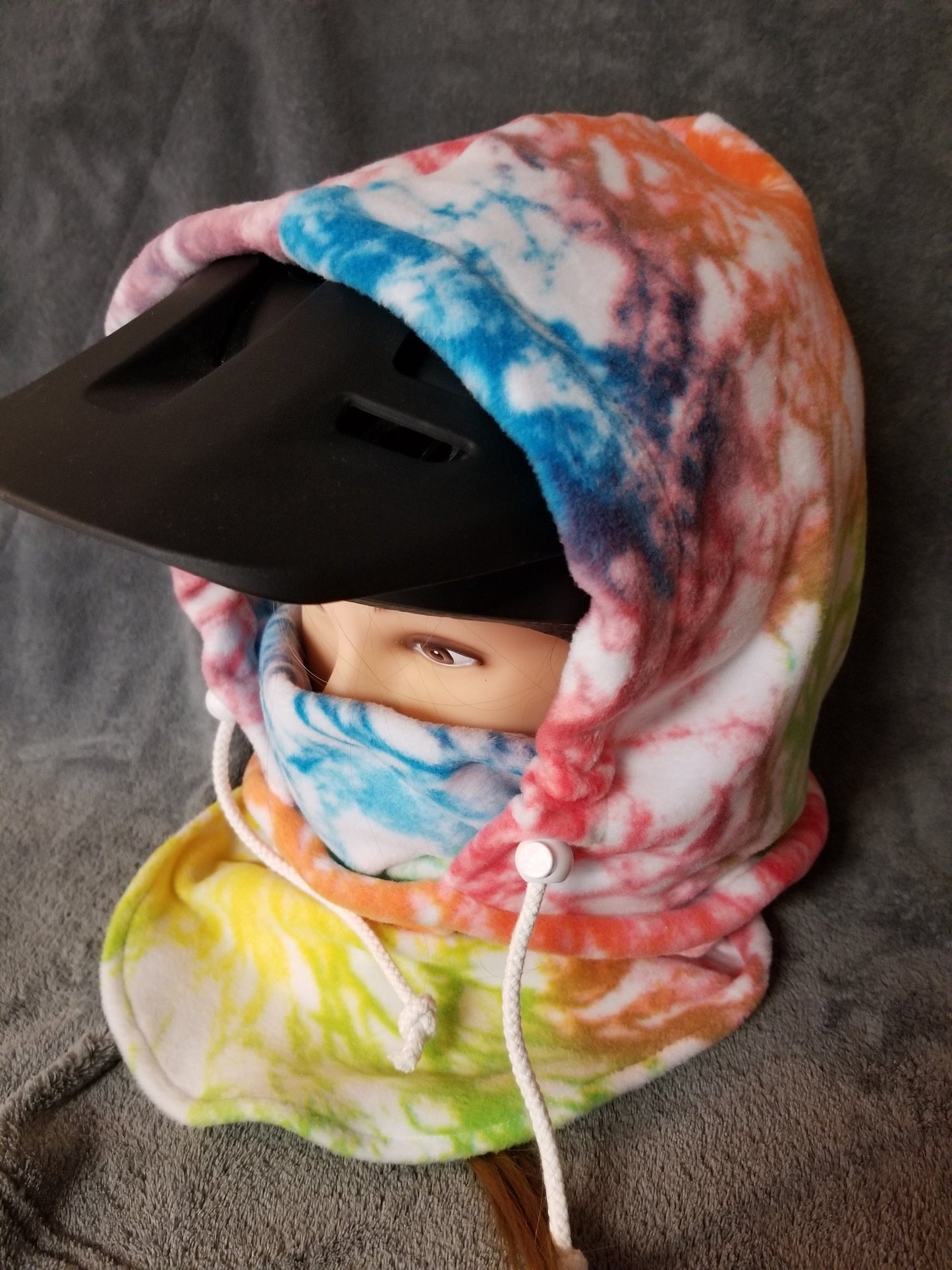 Rainbow with White Tie Dye Print Anti Pill Fleece Large Ski Helmet Cover