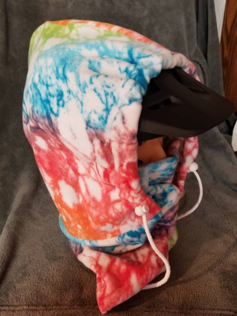 Rainbow with White Tie Dye Print Anti Pill Fleece Extra Large Ski Helmet Cover