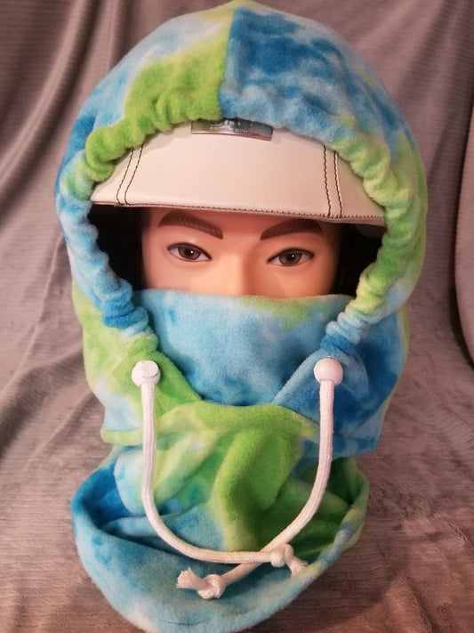 Blue Green Tie Dye Anti Pill Fleece Extra Large Ski Helmet Cover