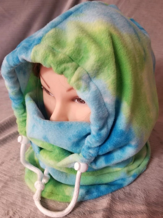 Blue Green Tie Dye Anti Pill Fleece Ski Helmet Cover