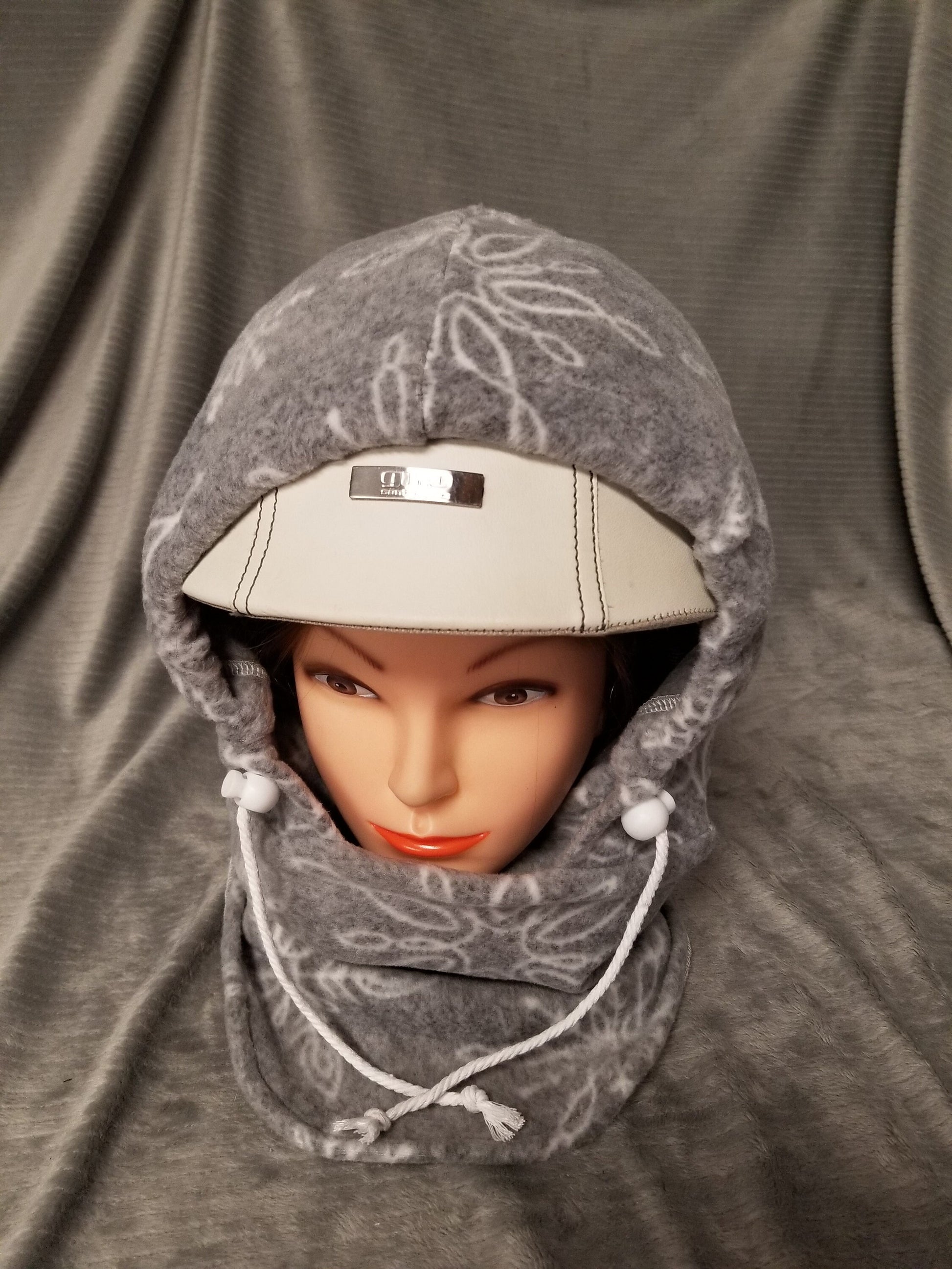 Light Gray with White Snowflakes Print Anti Pill Large Fleece Ski Helmet Cover