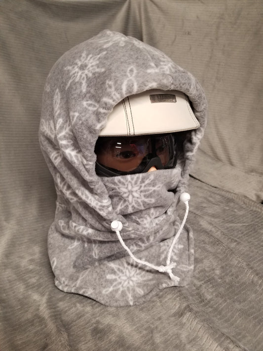 Light Gray with White Snowflakes Print Extra Large Anti Pill Fleece Ski Helmet Cover