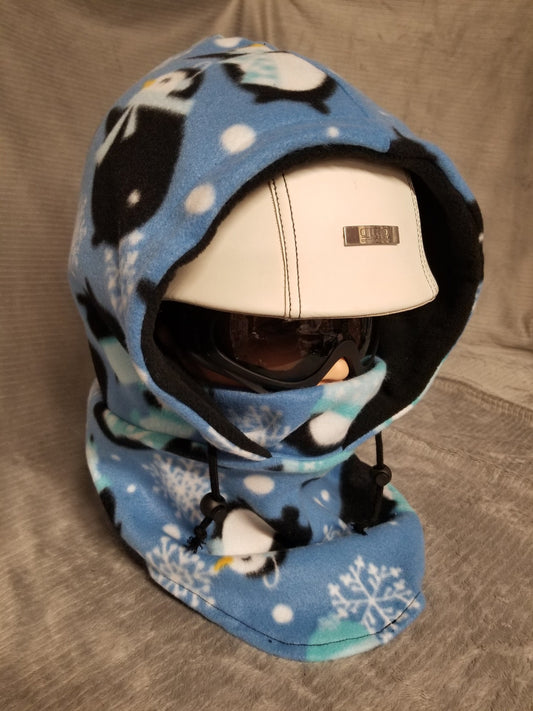 Penguins Print Blizzard Fleece with Black Anti Pill Fleece Lining Ski Helmet Cover