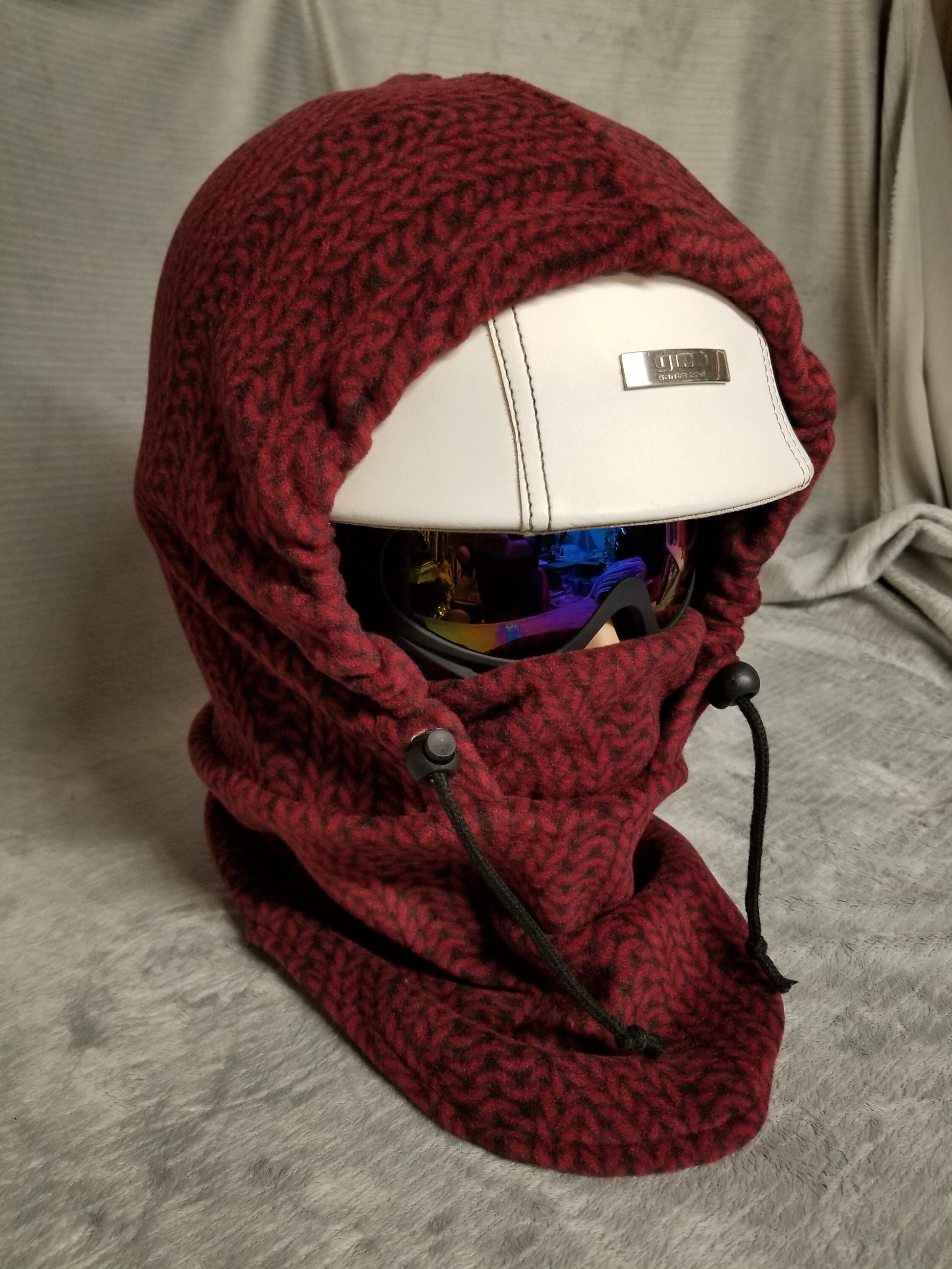 Cable Knit Red/Black Print Anti Pill Fleece Ski Helmet Cover