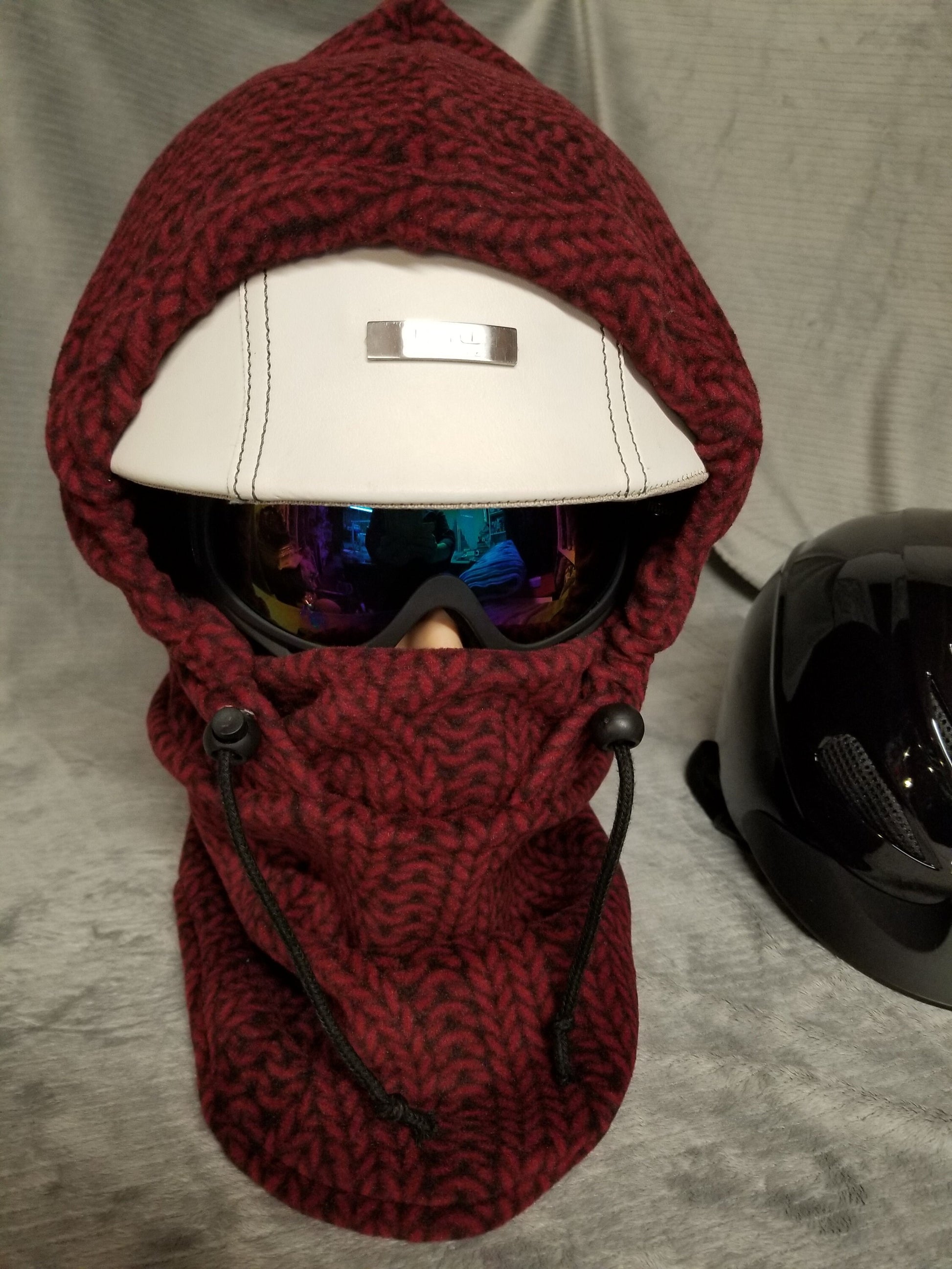 Cable Knit Red/Black Print Anti Pill Fleece Ski Helmet Cover